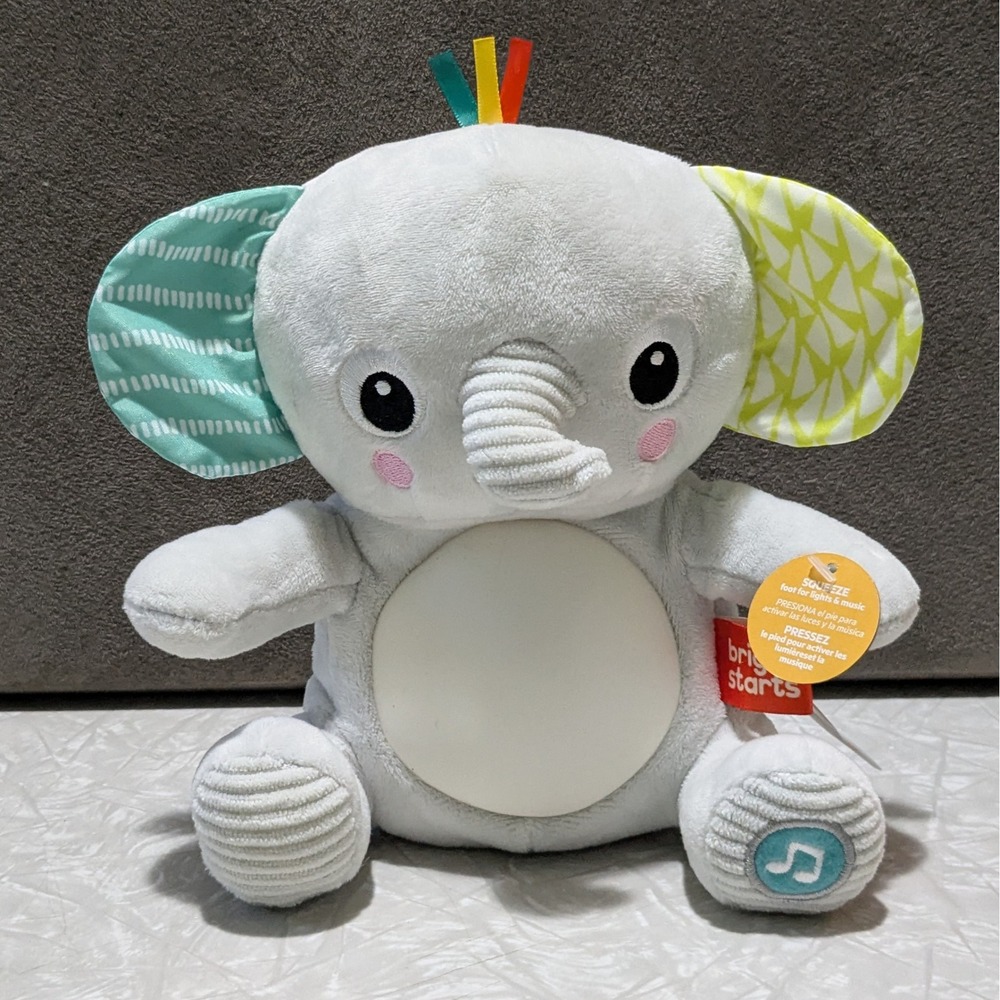 Bright Starts Hug-a-bye Baby Musical Elephant Plush Light Up Toy‎ - Works!